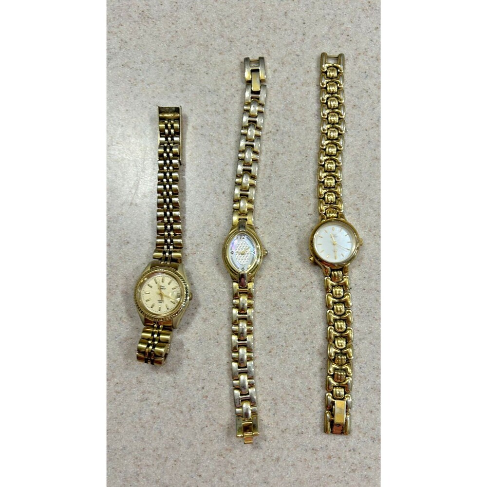 Vintage Lot of 3 Ladies Gold Tone Watches Timex Christian Renet